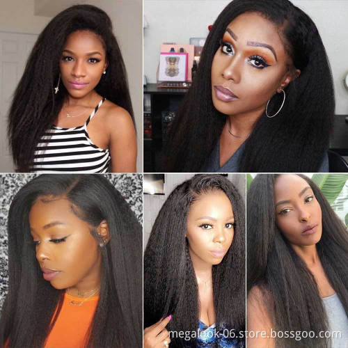 Premium Remy Raw Hair Unprocessed Brazilian 24 26 28 30 32 Inch Human Hair Kinky Straight Natural Lace Front Wig